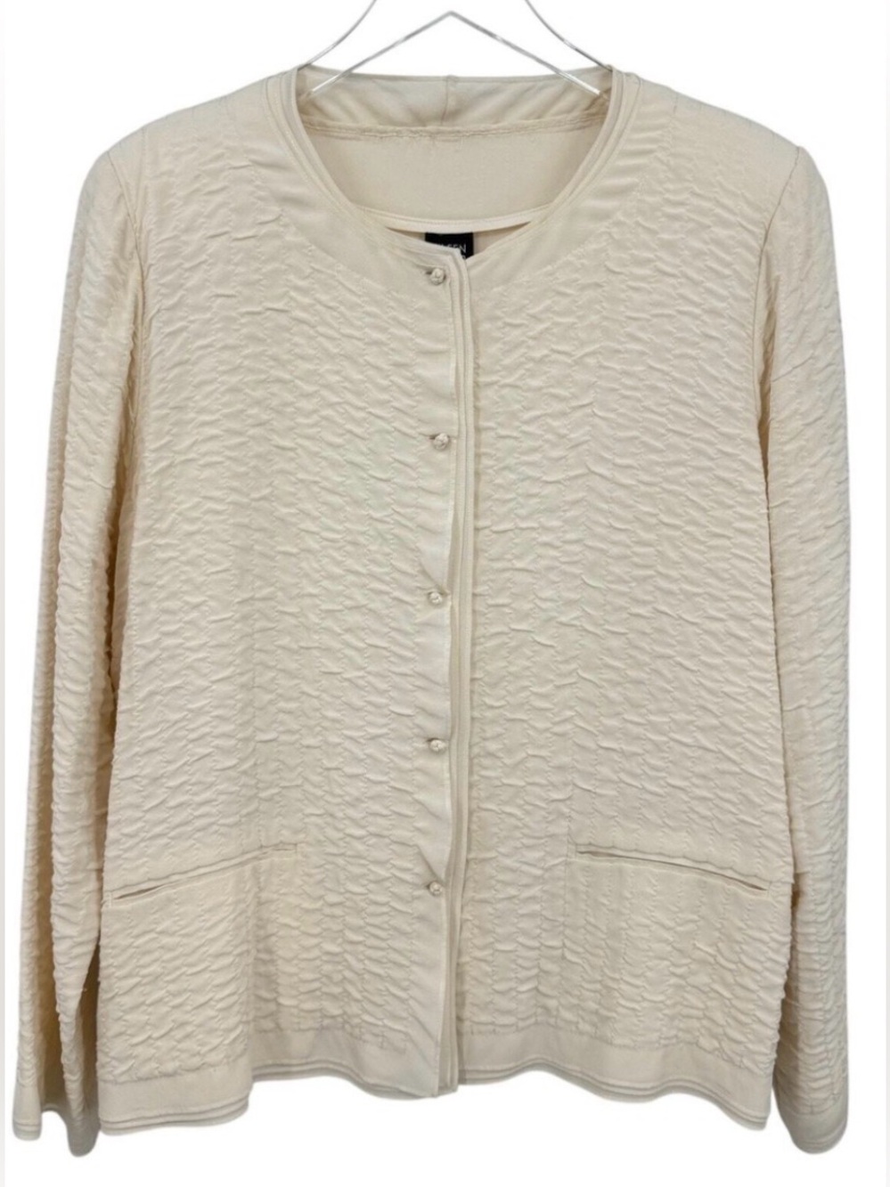 EILEEN FISHER Cream Textured Silk Jacket Button Up